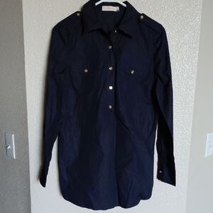Tory Burch Navy Long-Sleeved Shirt Size 8 NWOT